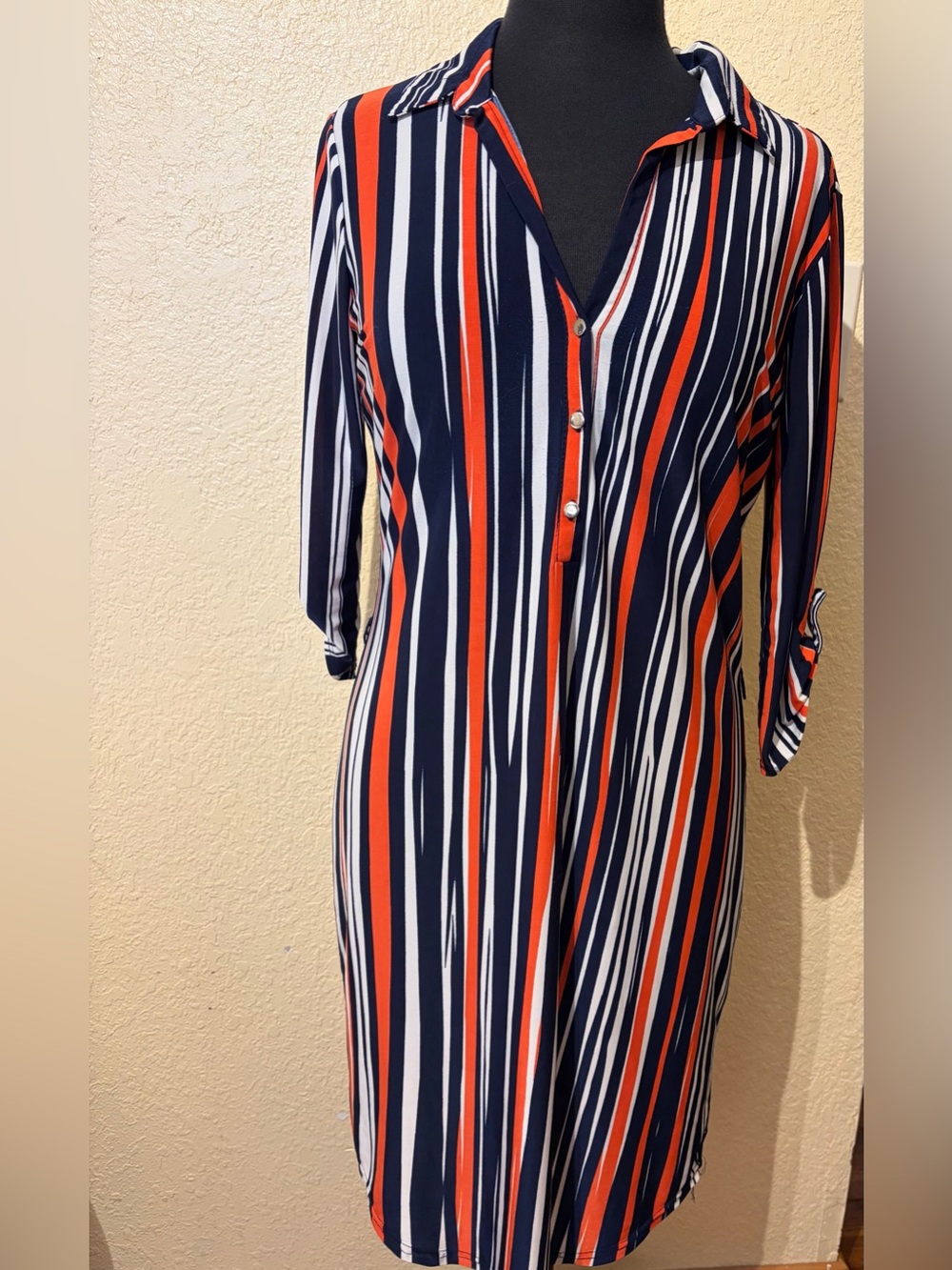 Ellesse Navy, White & Orange Striped Midi Dress